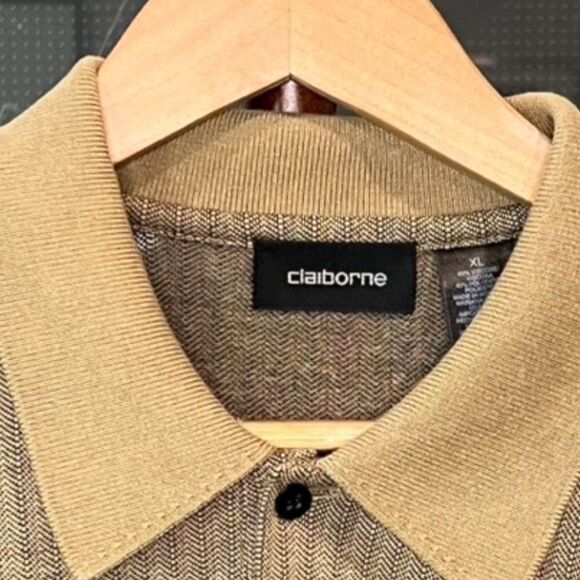 Claiborne - LS Micro Herringbone Polo - Bronze - Picture 3 of 7